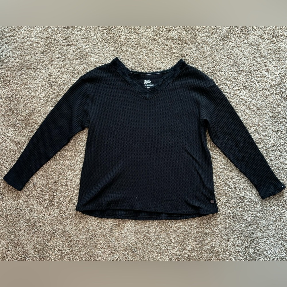 Girl’s Justice Black Waffle Knit Henley Size 16-18